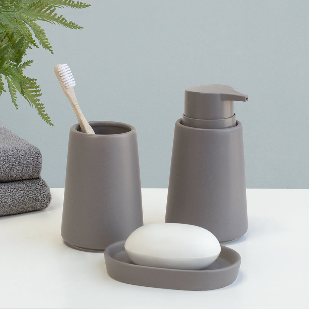 Bedroom inspiration and bedding decor | The Modern Matte Dark Grey Ceramic Bath Accessories Duvet Cover | Crane and Canopy