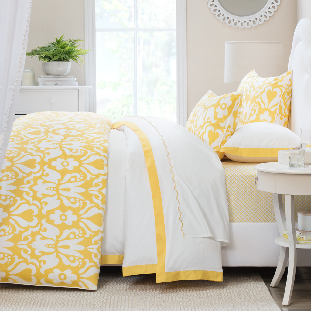 The Scalloped Embroidered Yellow Sheet Set