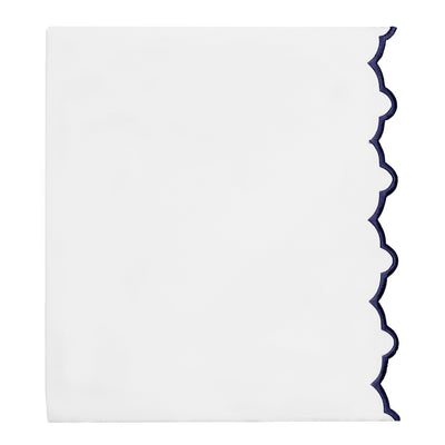 Navy Scalloped Embroidered Flat Sheet