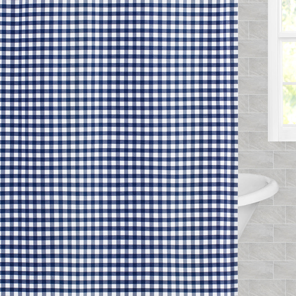 Bedroom inspiration and bedding decor | Navy Blue Small Gingham Shower Curtain Duvet Cover | Crane and Canopy