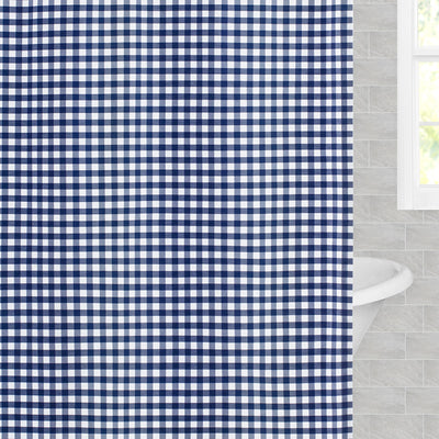 Navy Blue Small Gingham Shower Curtain