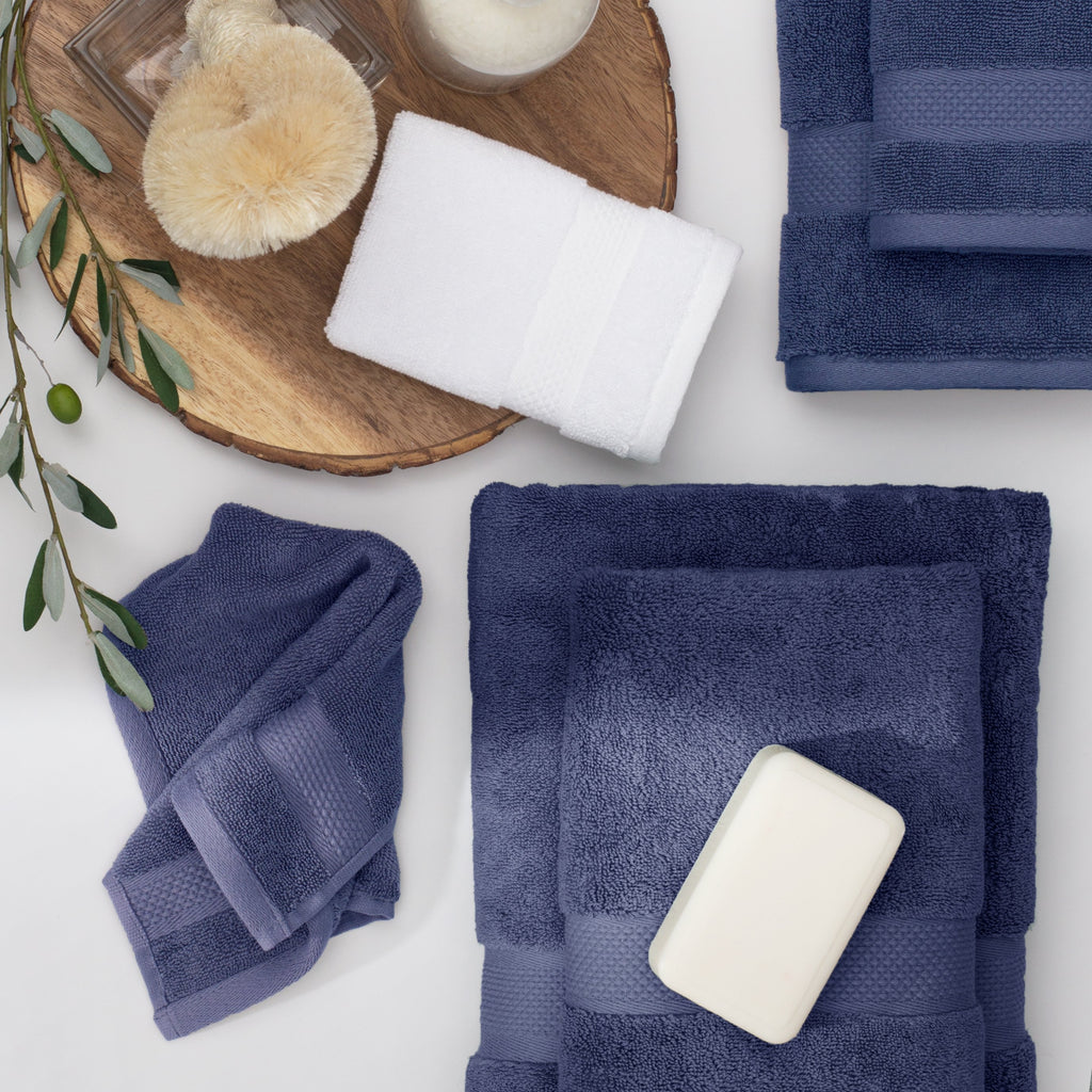 Bedroom inspiration and bedding decor | Classic Navy Towel Essentials Bundle (2 Wash + 2 Hand + 2 Bath Towels) Duvet Cover | Crane and Canopy