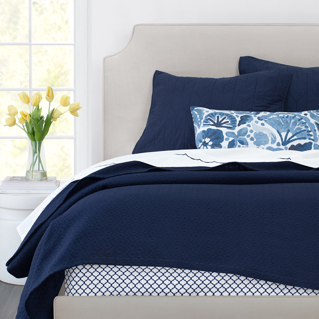 Bedroom inspiration and bedding decor | The Navy Blue Diamond Ikat Cotton Blanket Duvet Cover | Crane and Canopy