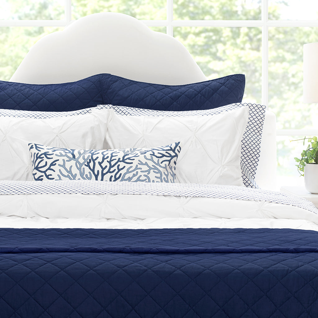 Bedroom inspiration and bedding decor | Navy Blue Diamond Quilt Euro Sham Duvet Cover | Crane and Canopy