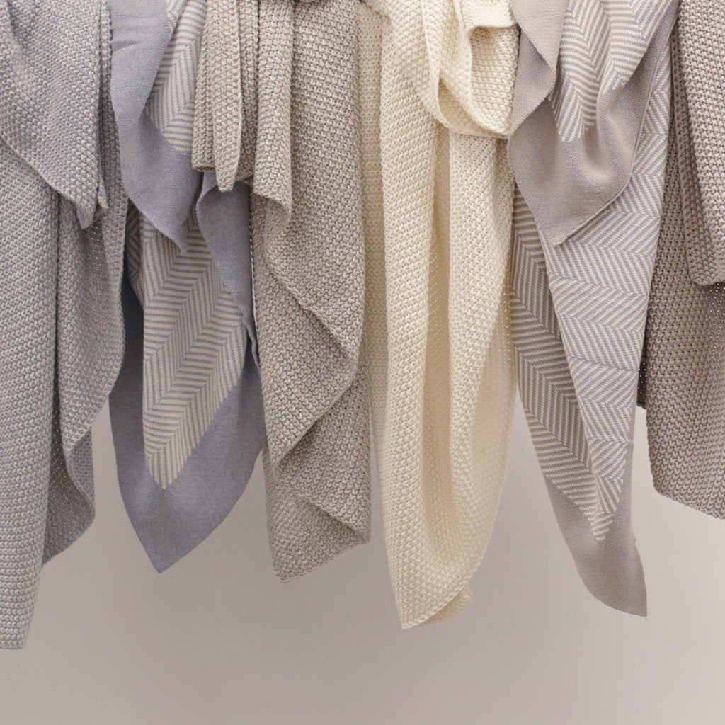 Stone Herringbone Bordered Throw