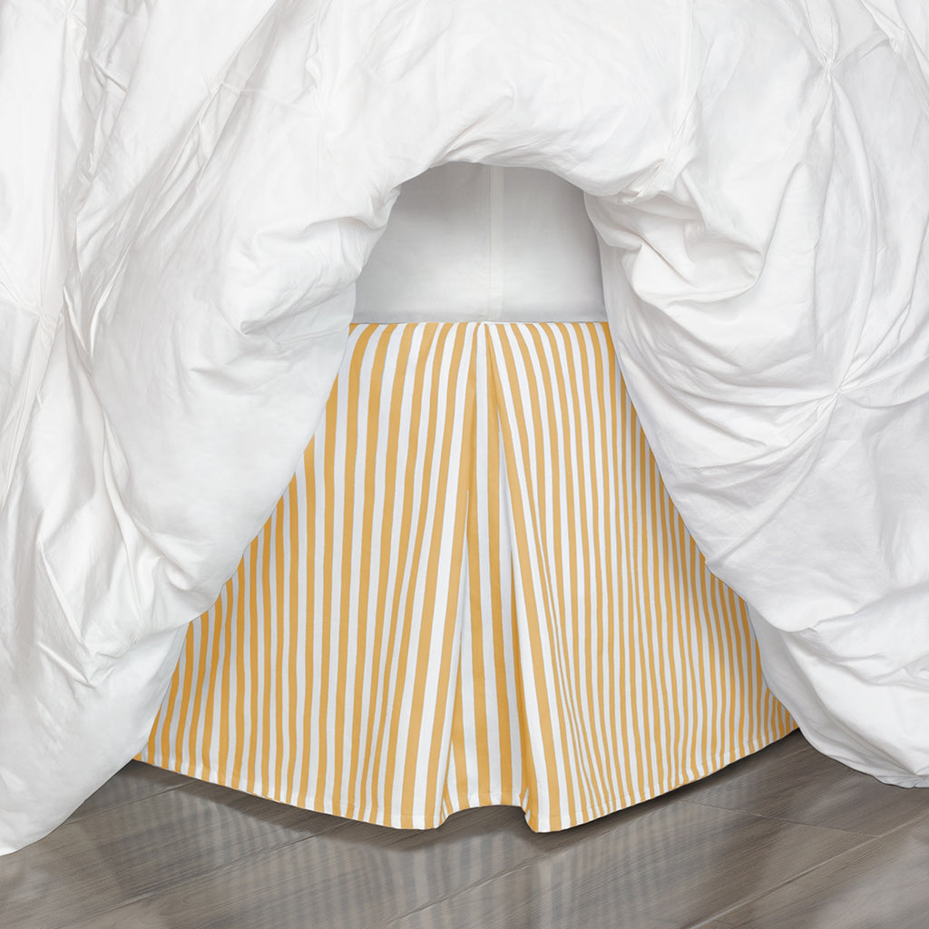 Bedroom inspiration and bedding decor | The Ochre Striped Pleated Bed Skirt Duvet Cover | Crane and Canopy