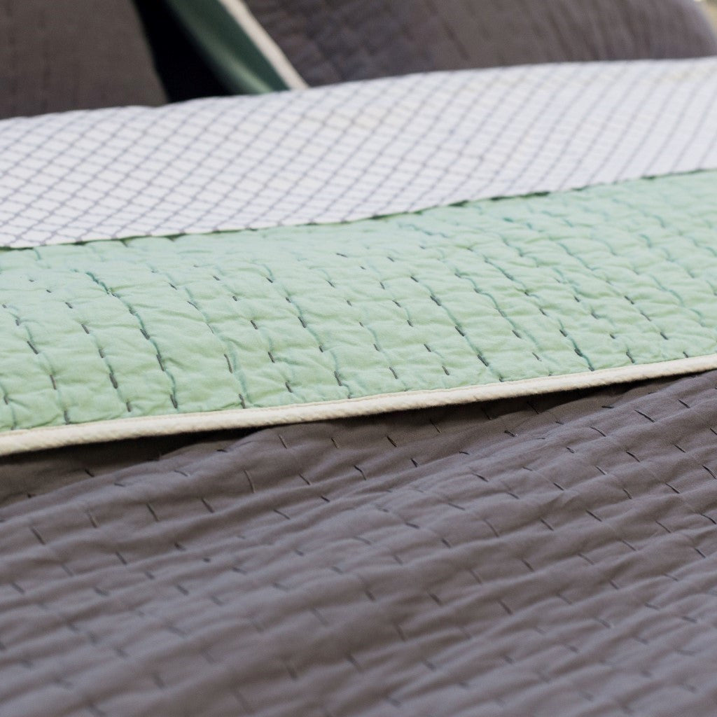 The Reversible Pick-Stitch Charcoal Grey Quilt & Sham