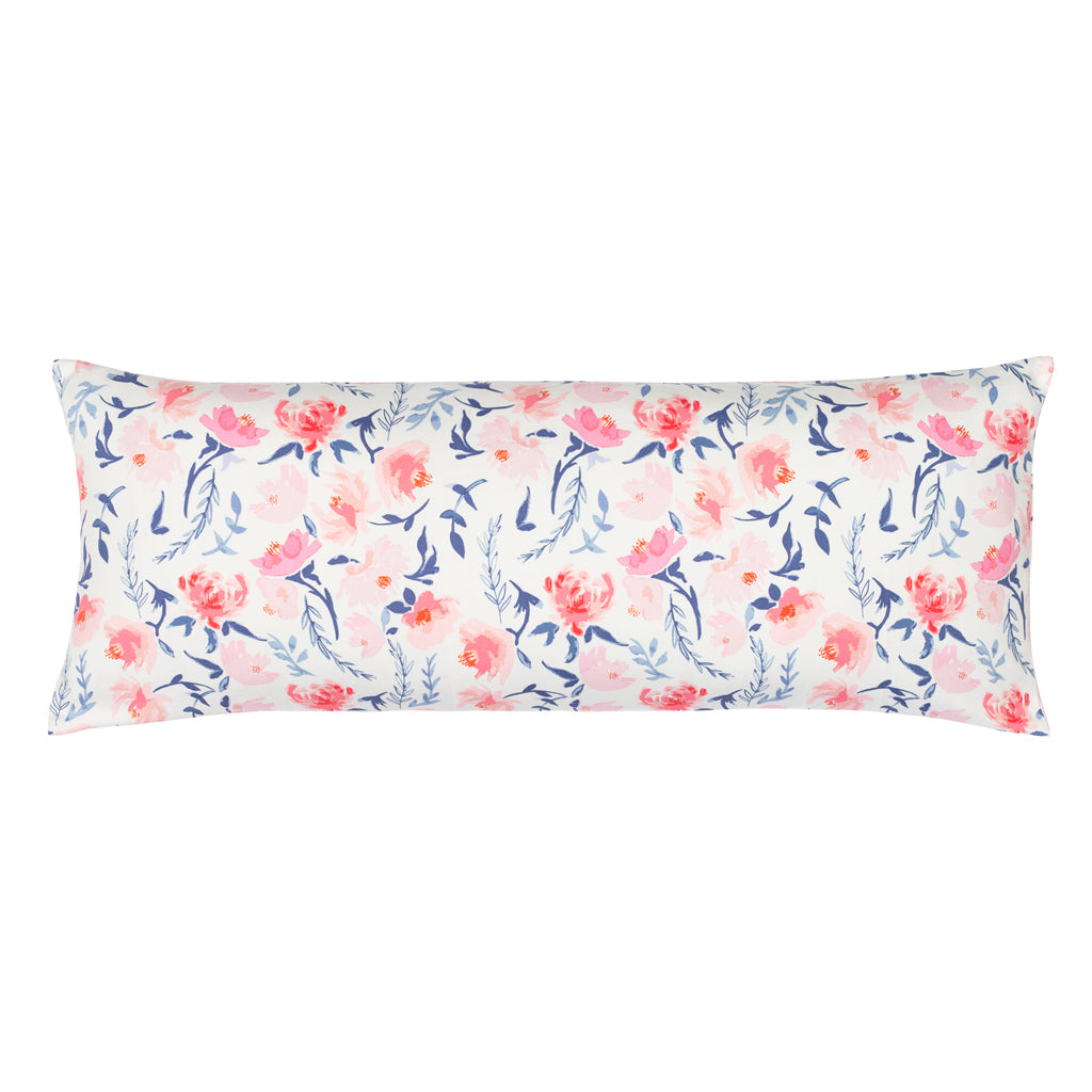 Bedroom inspiration and bedding decor | The Pink and Blue Botanical Extra Long Throw Pillow Duvet Cover | Crane and Canopy