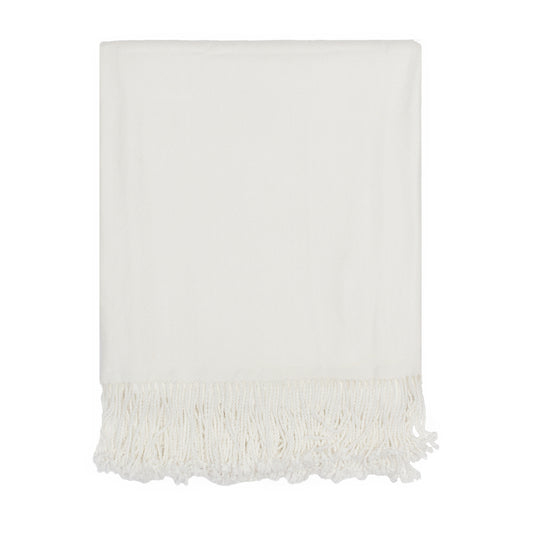 The Pearl White Solid Fringed Throw Blanket