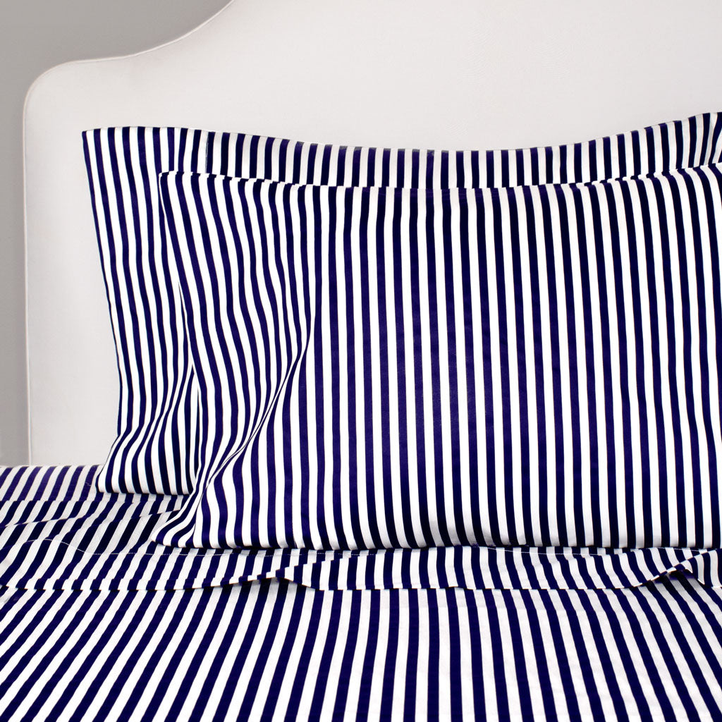 Bedroom inspiration and bedding decor | Navy Blue Striped Sheet Set 2 (Fitted & Pillow Cases)s | Crane and Canopy