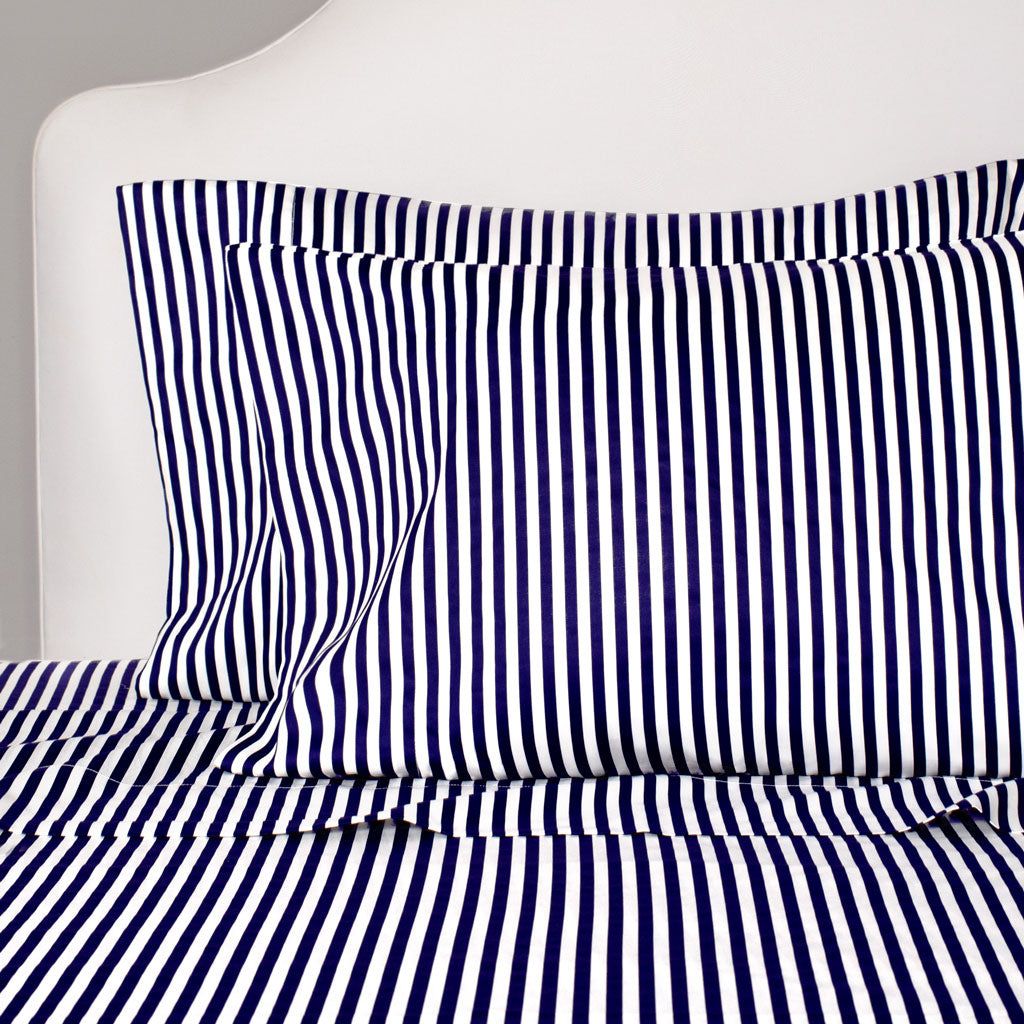 Navy Blue Striped Flat Sheet