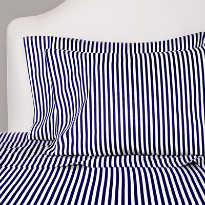 Navy Blue Striped Pillowcase Pair
