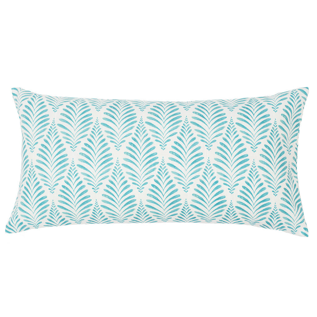 Teal and White Palm Throw Pillow