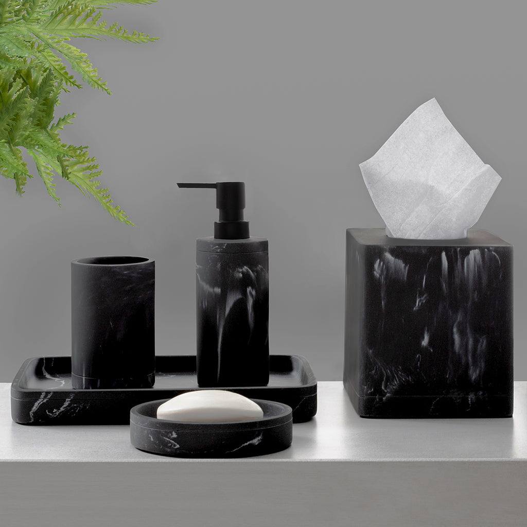 The Classic Black Marble Bath Accessories - Waste Basket