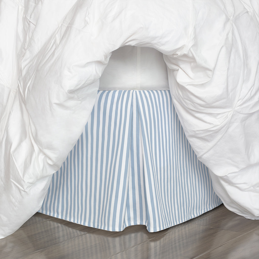 Bedroom inspiration and bedding decor | The French Blue Striped Pleated Bed Skirt Duvet Cover | Crane and Canopy