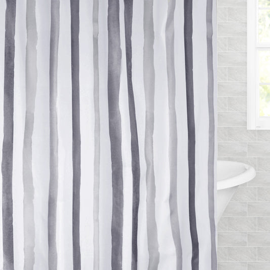 The Grey Watercolor Stripes Shower Curtain
