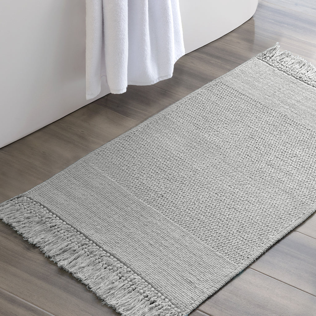 The Grey Fringed Textured Bath Mat – Crane Canopy