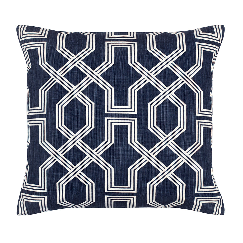 Bedroom inspiration and bedding decor | The Navy Fretwork Square Throw Pillow Duvet Cover | Crane and Canopy