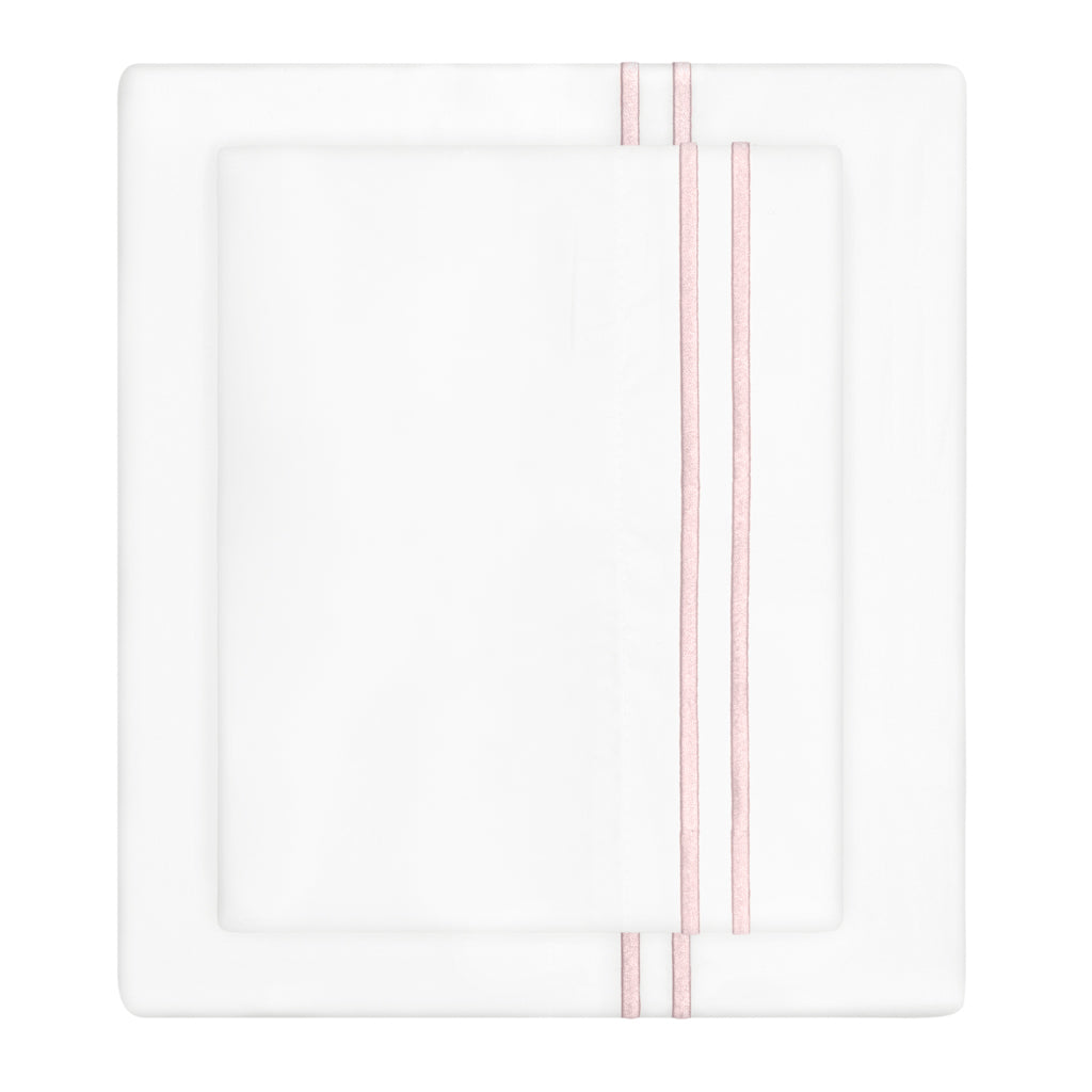 Pink Lines Embroidered Sheet Set (Fitted, Flat, & Pillow Cases)