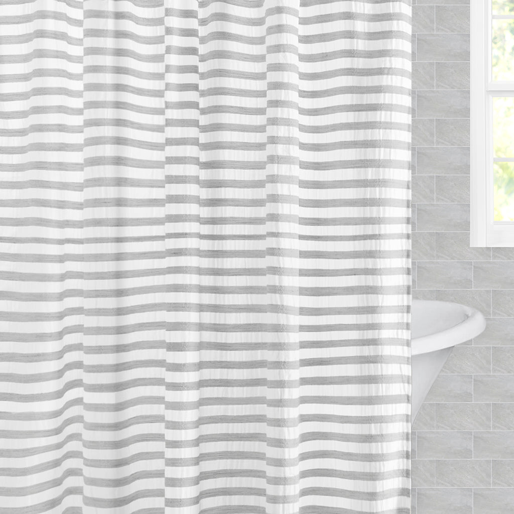 Bedroom inspiration and bedding decor | The Pucker Stripes Shower Curtain Duvet Cover | Crane and Canopy