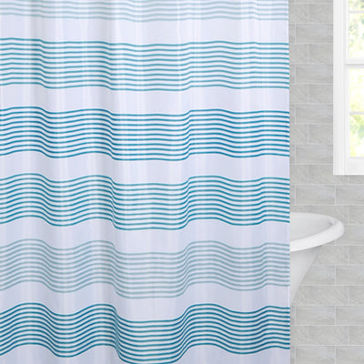 The Turquoise Santorini Striped Shower Curtain