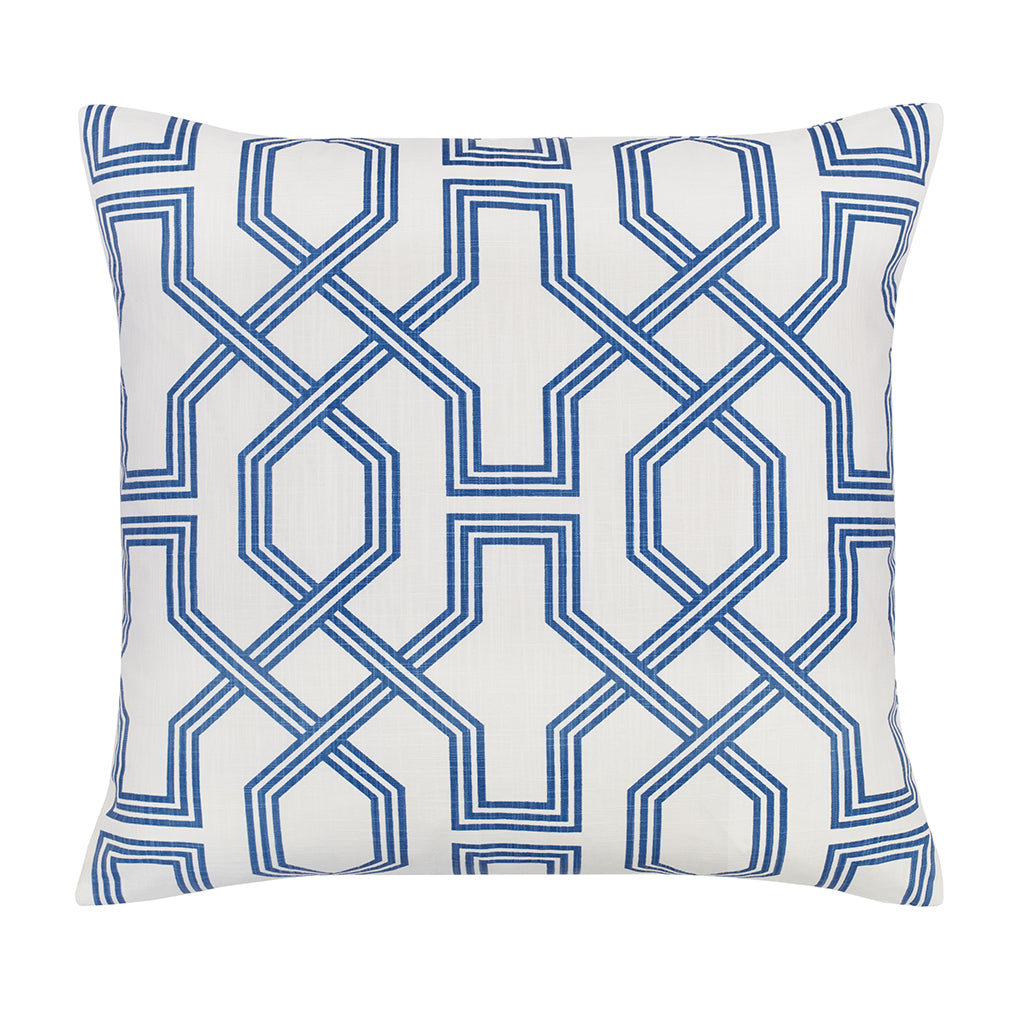 Bedroom inspiration and bedding decor | The White and Blue Fretwork Square Throw Pillow Duvet Cover | Crane and Canopy