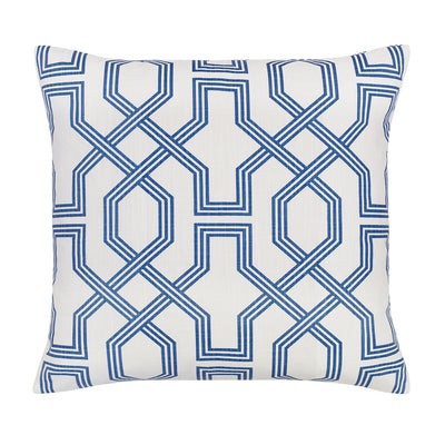 The White and Blue Fretwork Square Throw Pillow