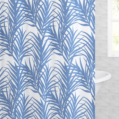 The Blue Palm Leaf Shower Curtain