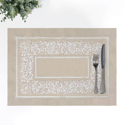 The Embroidered Botanical Hemstitch Linen Placemat (Set of 4)