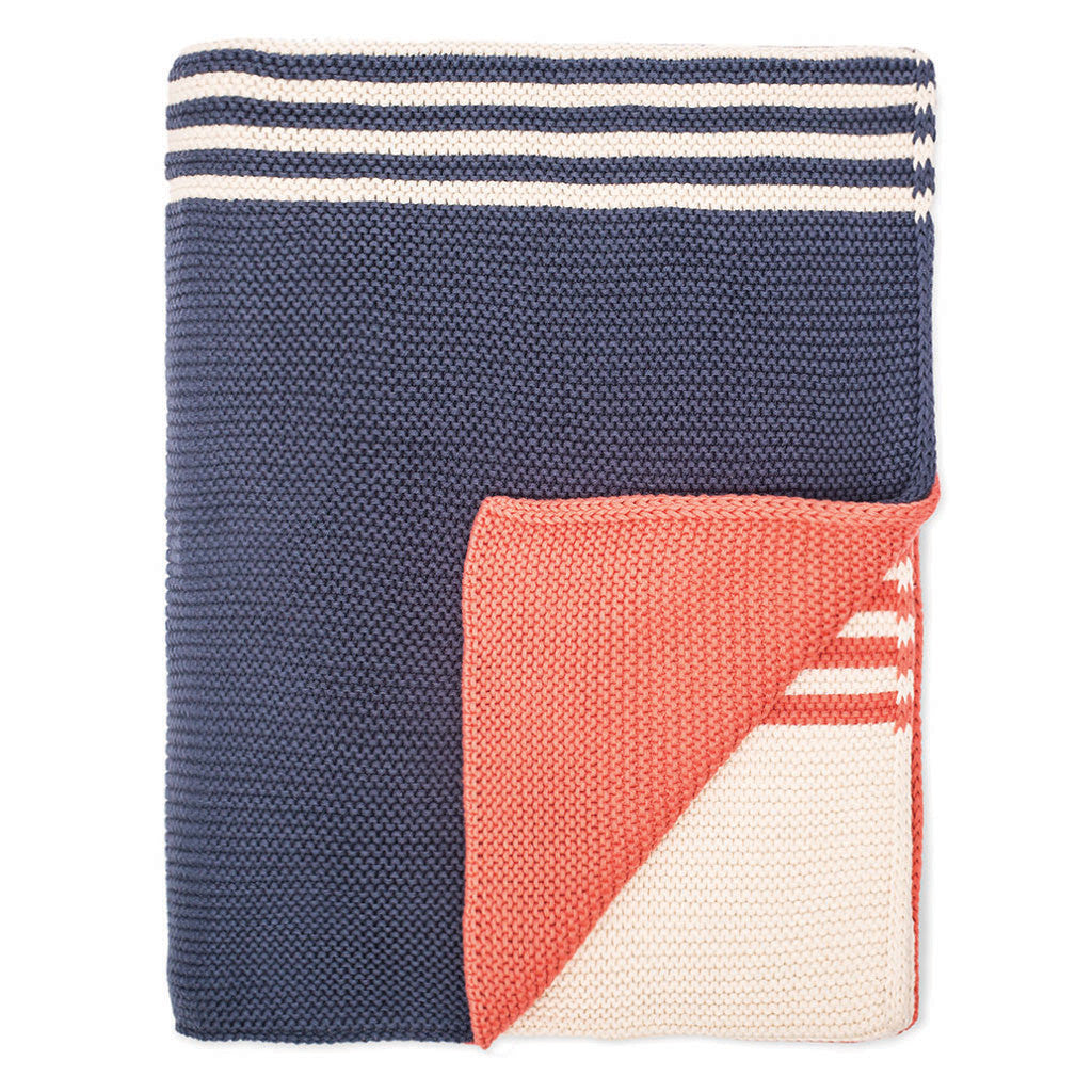 The Coral and Navy Striped Throw