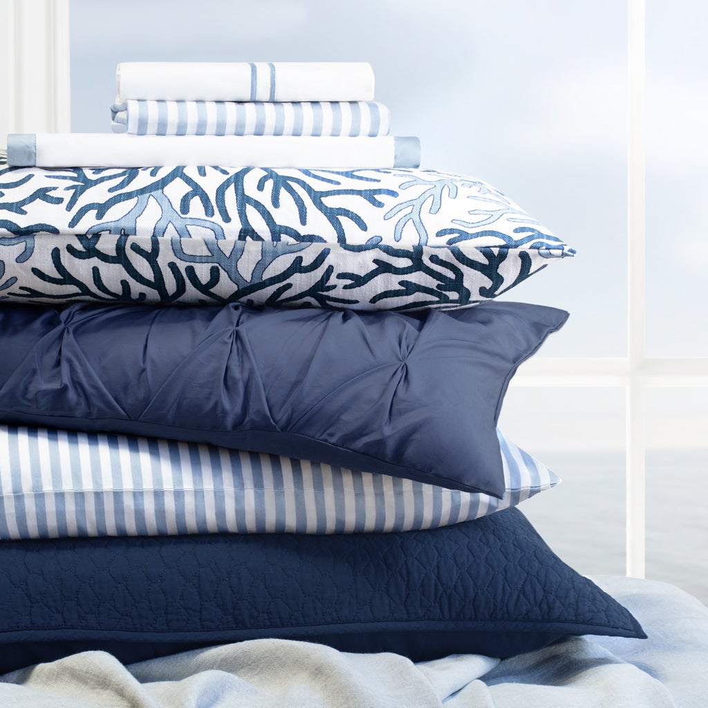 French Blue Striped Sheet Set (Fitted, Flat, & Pillow Cases)