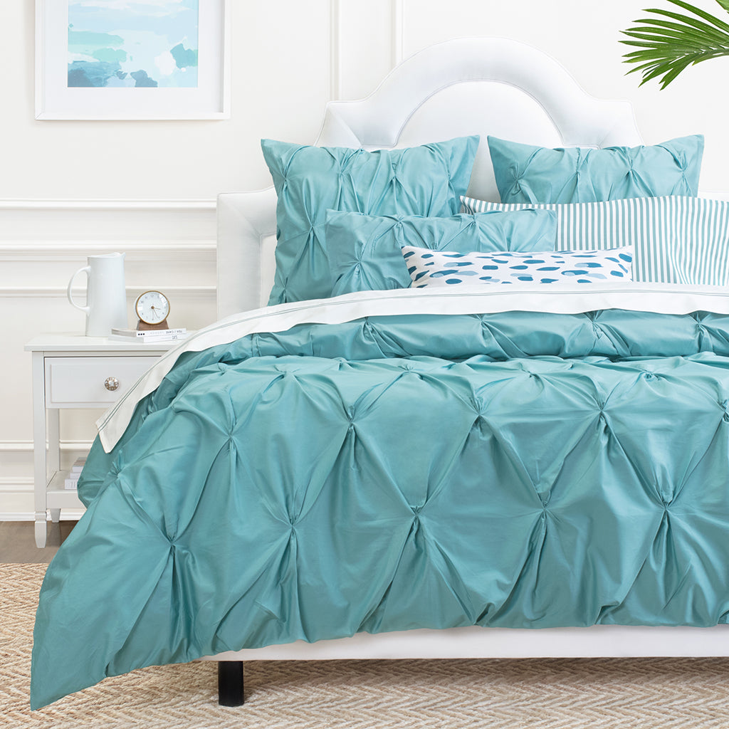 Bedroom inspiration and bedding decor | Valencia Turquoise Pintuck Euro Sham Duvet Cover | Crane and Canopy