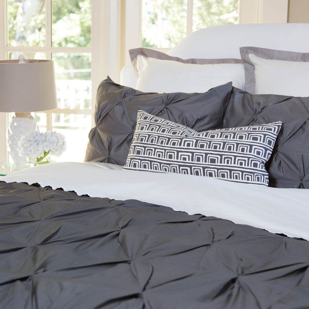 Bedroom inspiration and bedding decor | Charcoal Grey Valencia Pintuck Duvet Cover Duvet Cover | Crane and Canopy