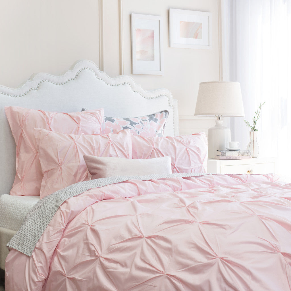 Bedroom inspiration and bedding decor | Pink Valencia Pintuck Euro Sham Duvet Cover | Crane and Canopy
