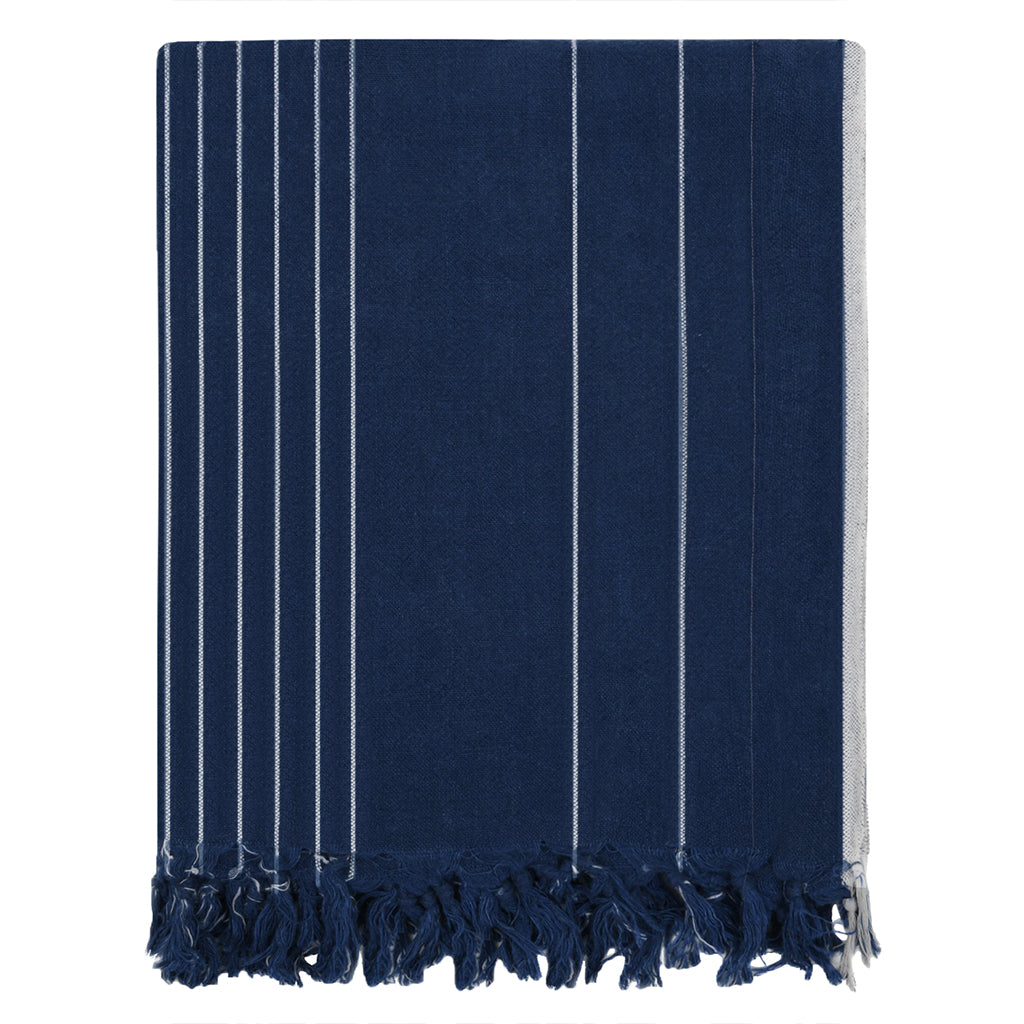 Bedroom inspiration and bedding decor | The Navy Vertical Stripe Linen Throw | Crane and Canopy