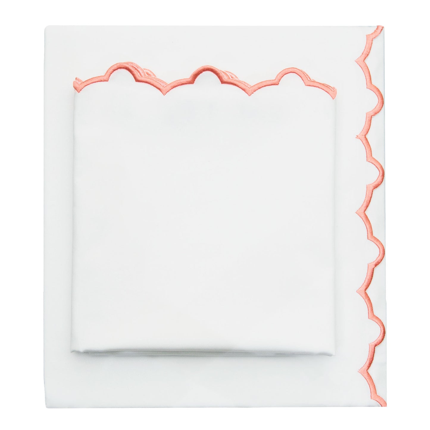 Coral Scalloped Embroidered Pillowcase Pair