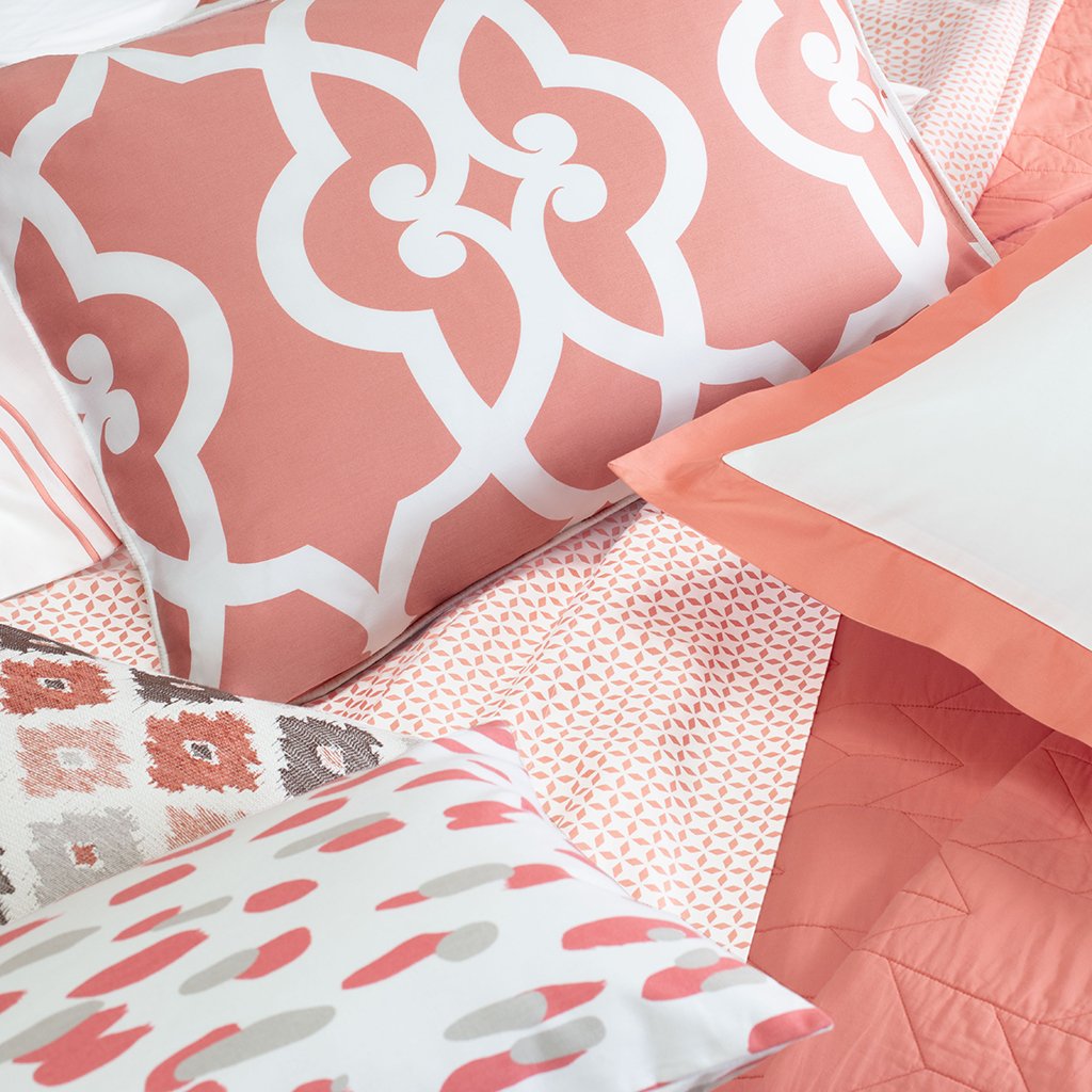 Coral and Grey Brushstrokes Throw Pillow