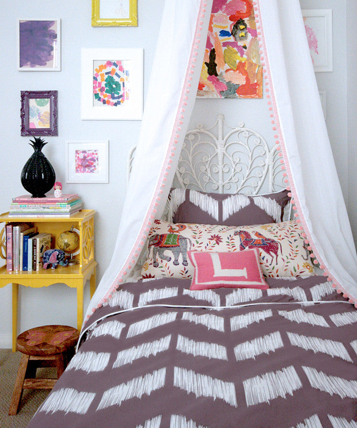 Crane and Canopy Designer Bedding as seen in Erika Brechtel