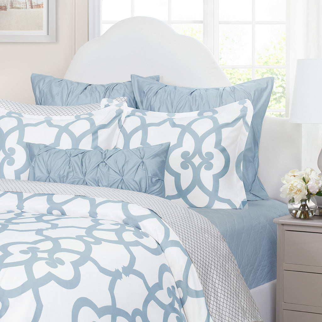 Bedroom inspiration and bedding decor | French Blue Florentine Euro Sham Duvet Cover | Crane and Canopy