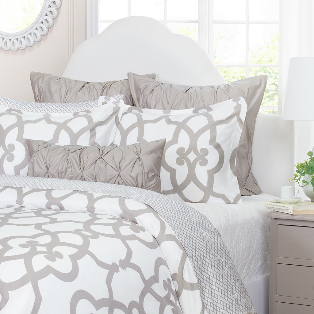 Bedroom inspiration and bedding decor | Dove Grey Florentine Sham Pair Duvet Cover | Crane and Canopy