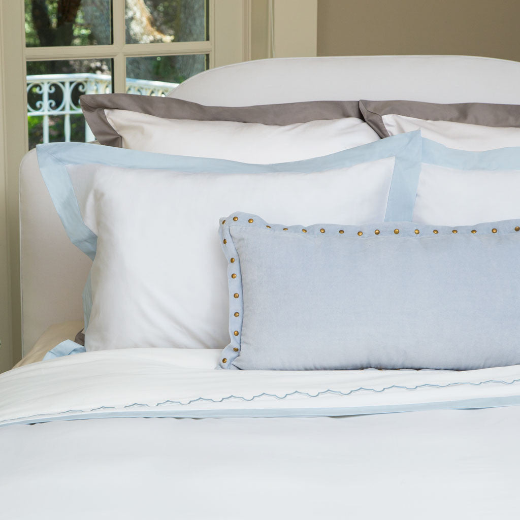 Bedroom inspiration and bedding decor | The Linden Light Blue Border Duvet Cover | Crane and Canopy