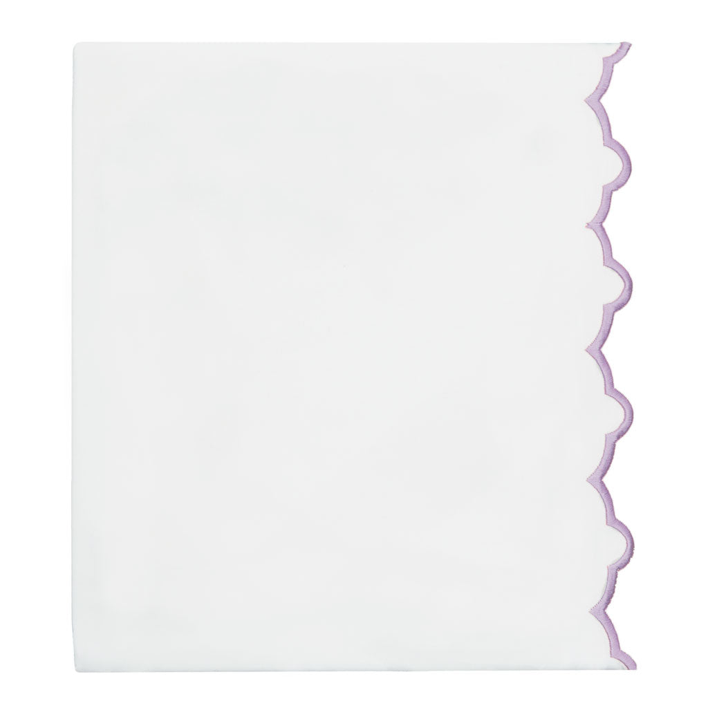 Lilac Purple Scalloped Embroidered Flat Sheet