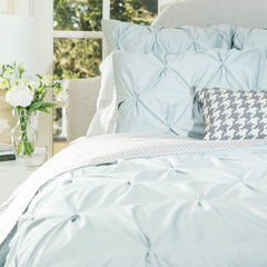 Bedroom inspiration and bedding decor | Porcelain Green Valencia Pintuck Duvet Cover | Crane and Canopy