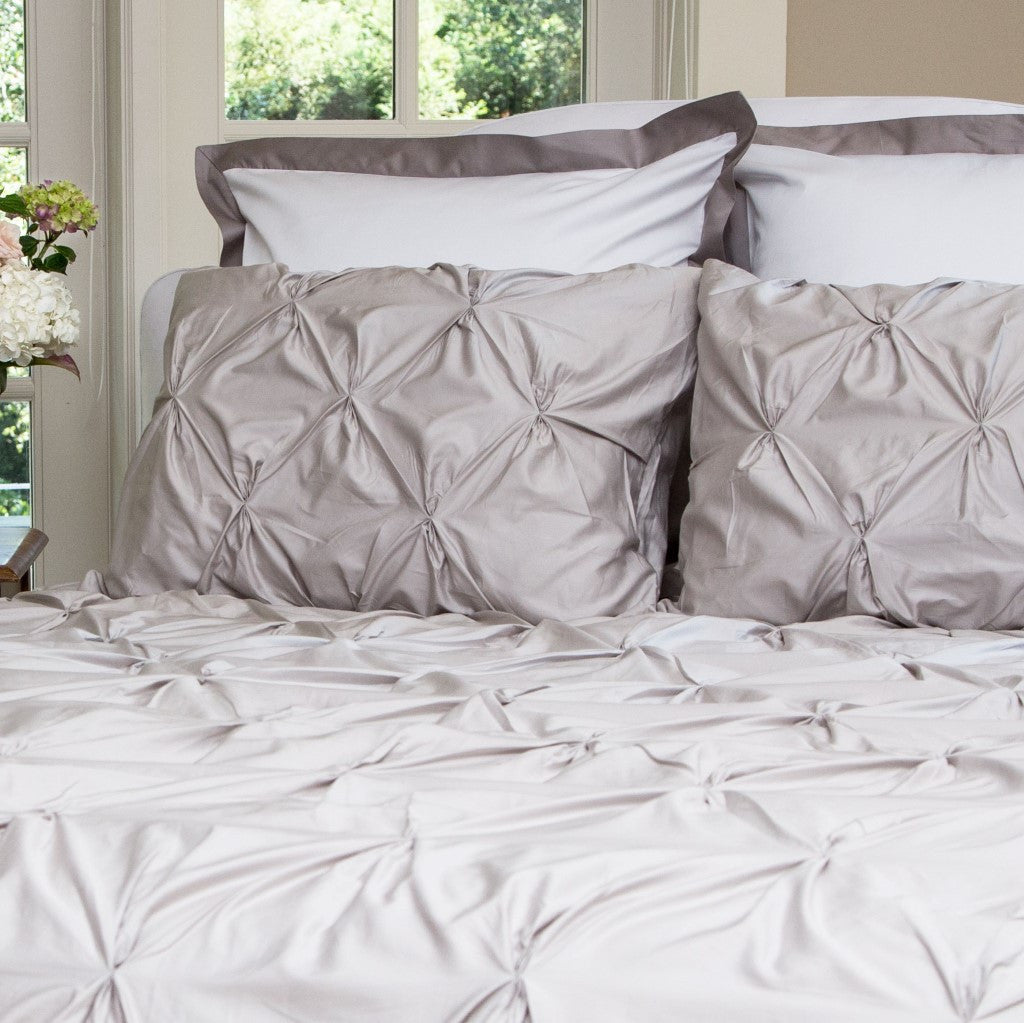 Bedroom inspiration and bedding decor | Dove Grey Valencia Pintuck Euro Sham Duvet Cover | Crane and Canopy