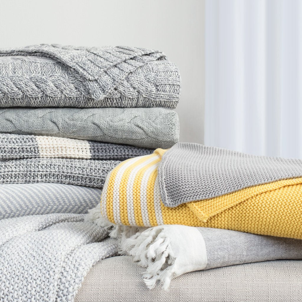 Yellow and Grey Striped Throw
