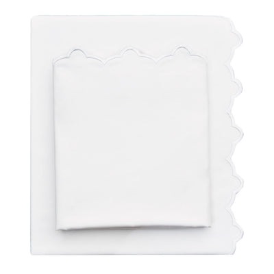 White Scalloped Embroidered Sheet Set (Fitted, Flat, & Pillow Cases)