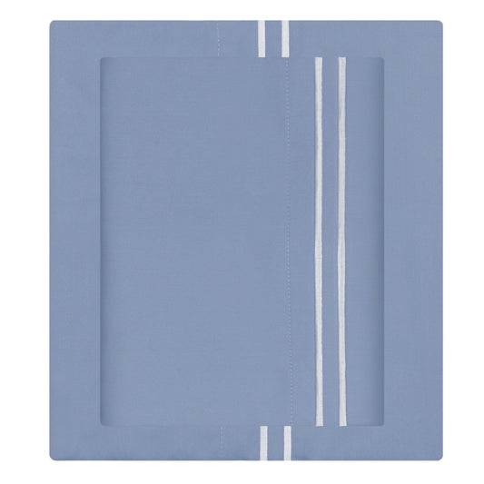 Coastal Blue 400 Thread Count Embroidered Lines Flat Sheet