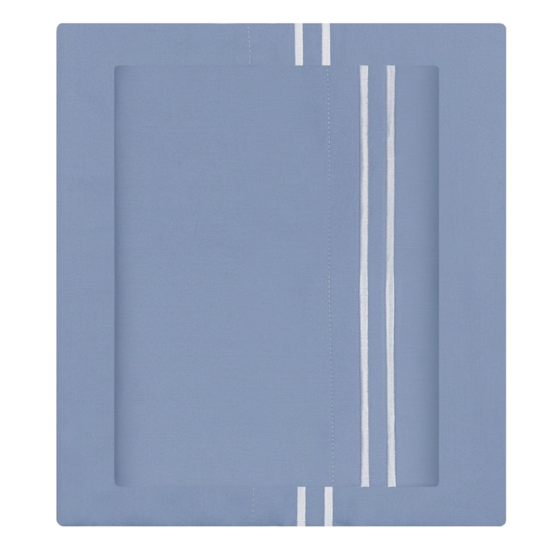 Coastal Blue 400 Thread Count Embroidered Lines Sheet Set (Fitted, Flat, & Pillow Cases)