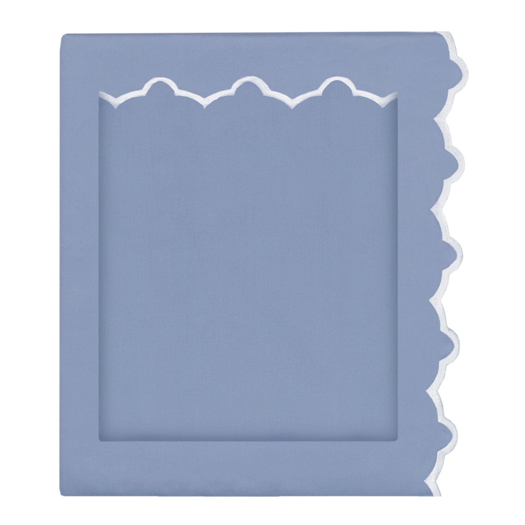 Bedroom inspiration and bedding decor | Coastal Blue 400 Thread Count Embroidered Scalloped Flat Sheets | Crane and Canopy