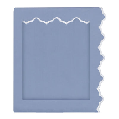 Coastal Blue 400 Thread Count Embroidered Scalloped Flat Sheet